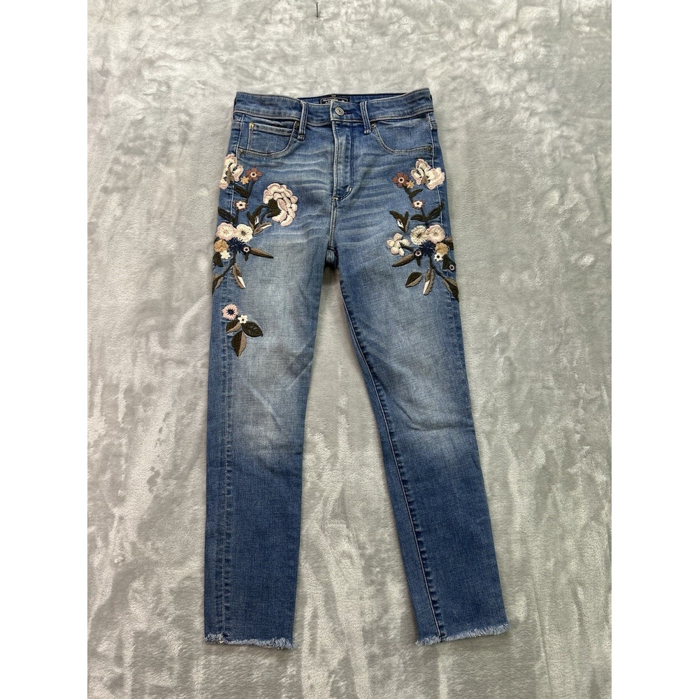 Abercrombie & Fitch Women Sz 2s/26 Blue Jean Simone High Rise Ankle Embroidered